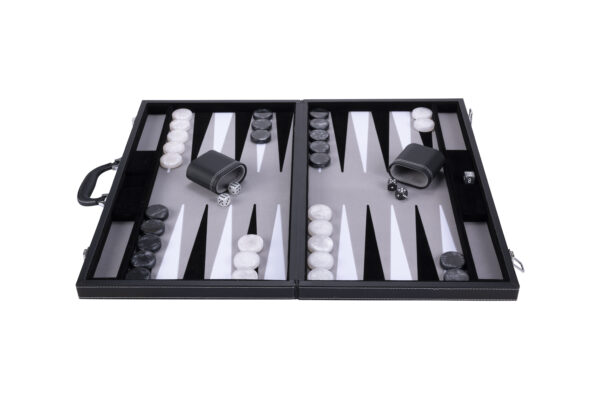 backgammon finition simili cuir gris noir (taille tournoi)