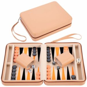 beige/orange travel backgammon