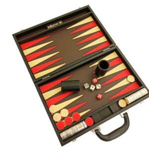 Backgammon Leer Zwart/Rood