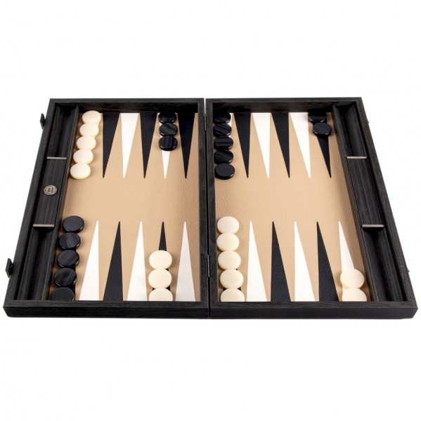 Ivoor en mokkakleurig leren backgammon