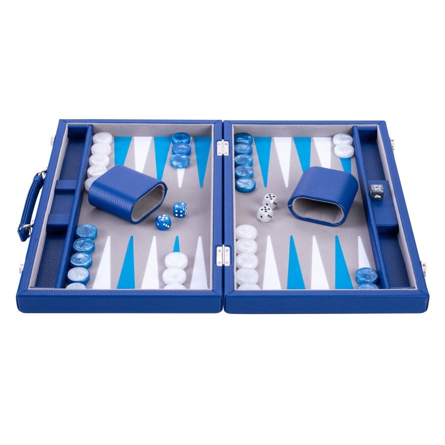 Backgammon Grain Leer Blauw 38 cm