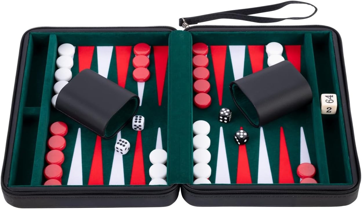 Backgammon de voyage intérieur velour vert