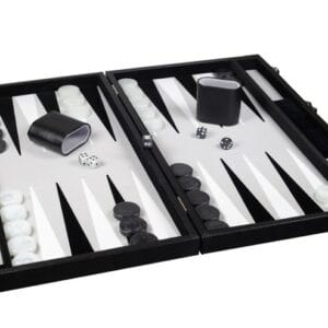 Backgammon simili-cuir  gris-noir